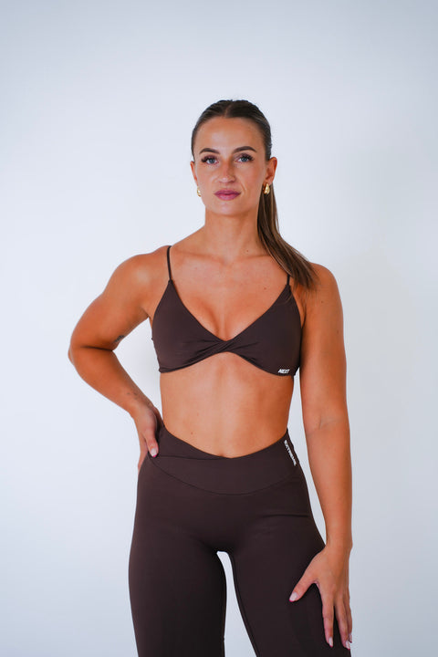 Next Extreme Twist Front Bra in Chestnut Brown, sport-bh dames