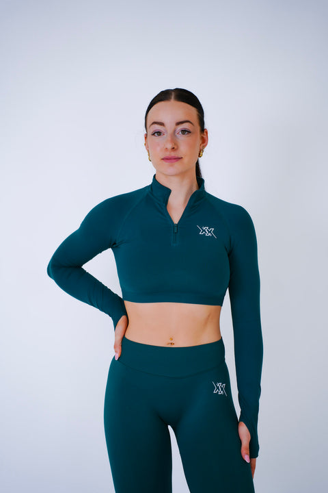 Next Extreme Crop Zipper in Deep Green, sportvest dames